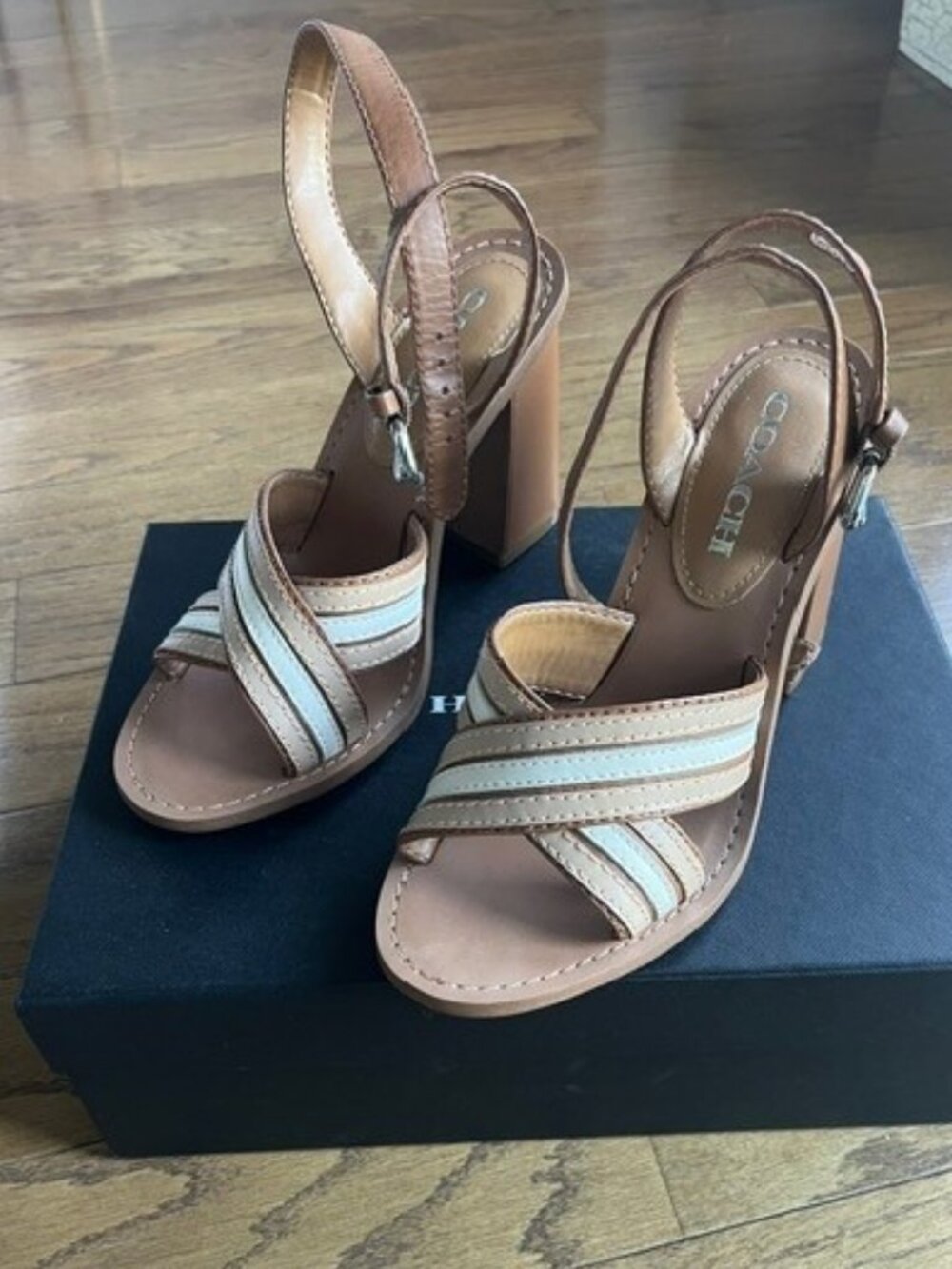 Coach Brown Lennon Block Heel Sandals